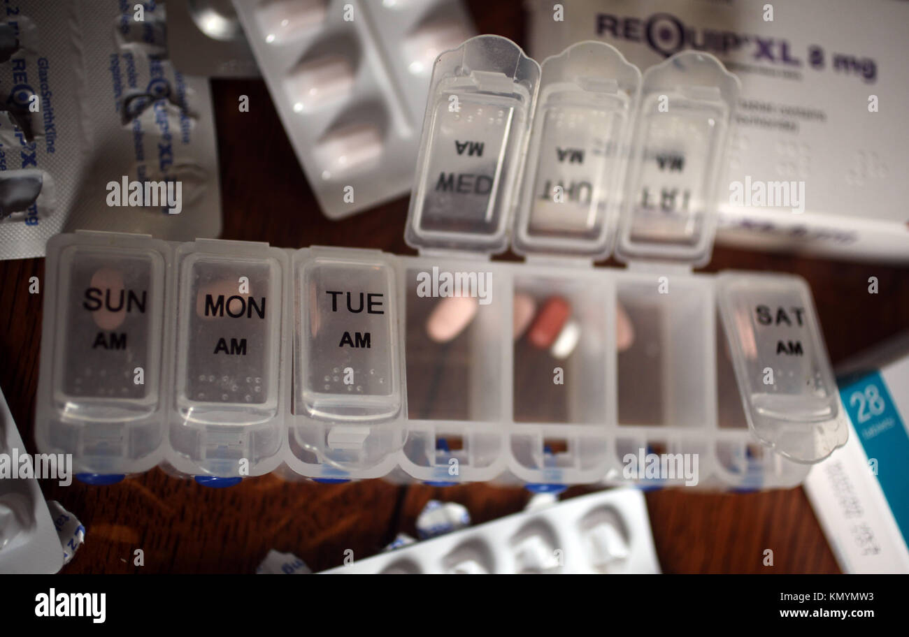 Drugs for Parkinson's Disease are displayed in a posed studio