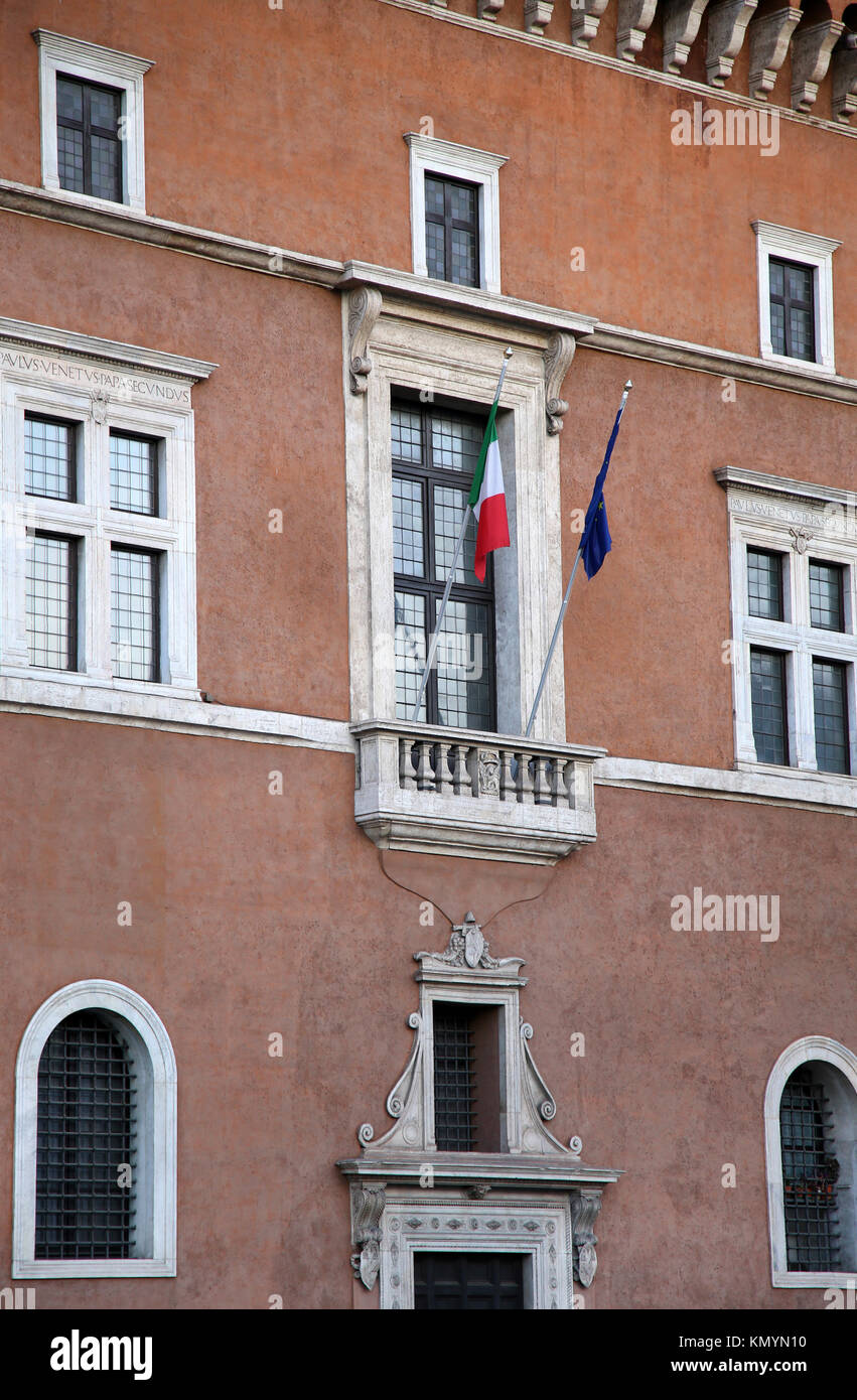 Piazza venezia in Rome, Italy, building balcony where it speak Duce Benito Mussolini Stock Photo