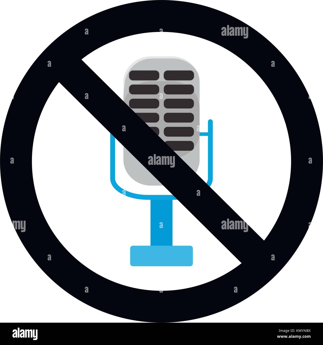 No voice in microphone, ban karaoke badge. Vector not sing and vocal, mute musical and media illustration Stock Vector