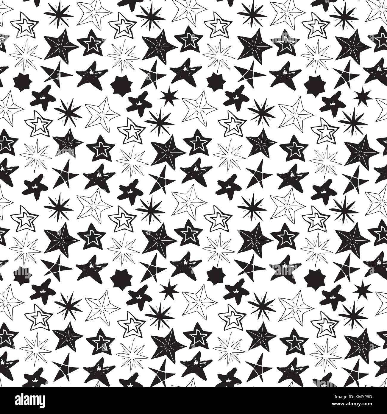 Star sketch Doodles seamless pattern, hand drawn vector illustration ...