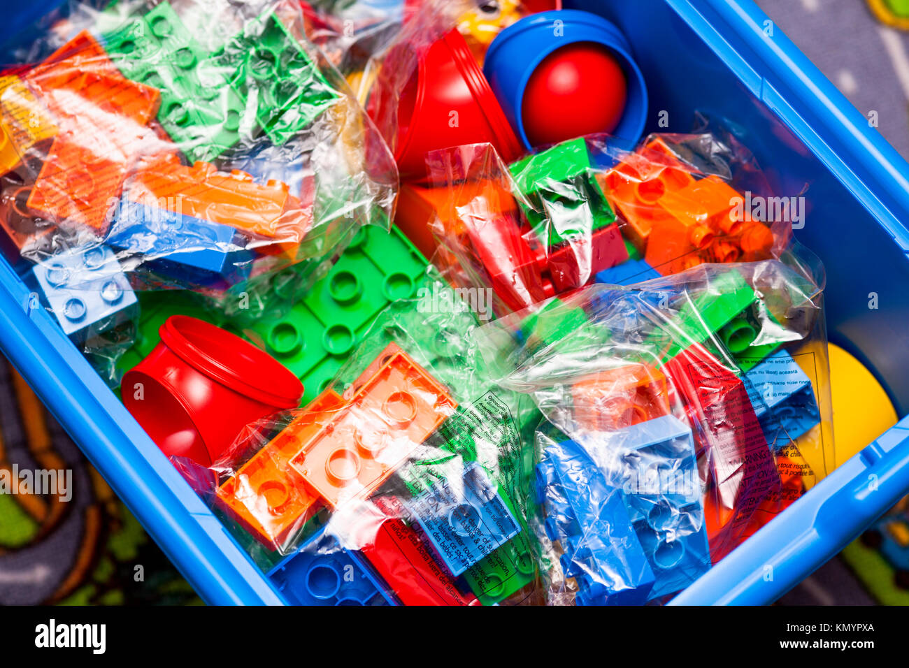 Tambov, Russian Federation - August 21, 2011 New Lego Duplo Education set  with blocks, bricks, baseplates, toys and balls in blue box Stock Photo -  Alamy