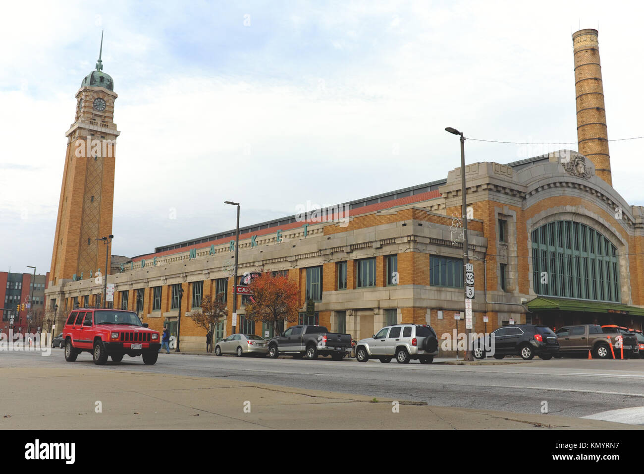 Since 1912 the Cleveland West Side Market in Cleveland, Ohio has been a functioning iconic landmark in which local food vendors ply their goods. Stock Photo