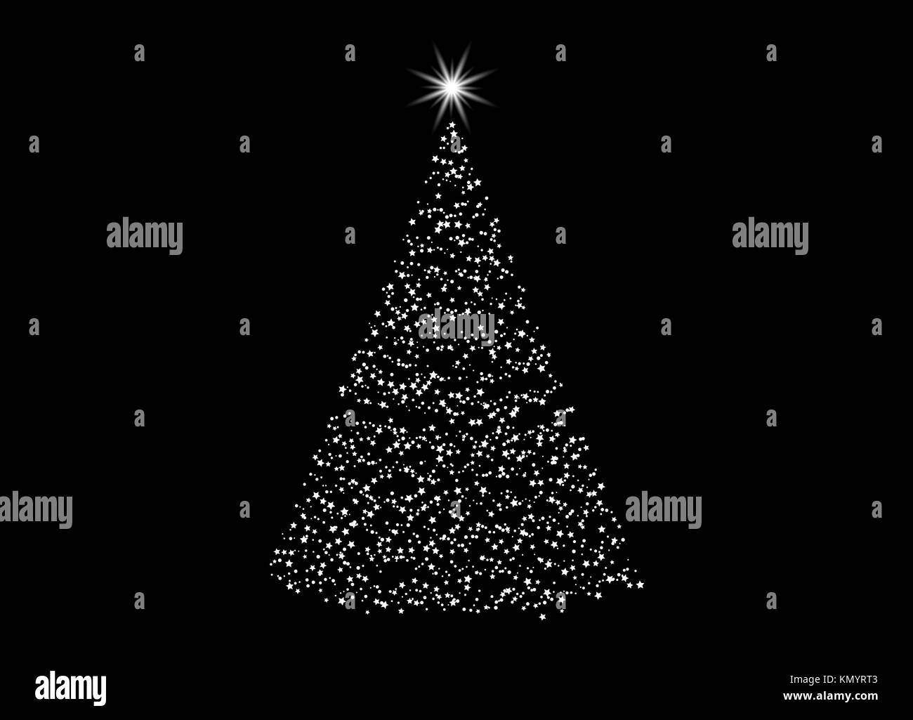 Christmas tree from lights with star  design isolated on black background Stock Vector