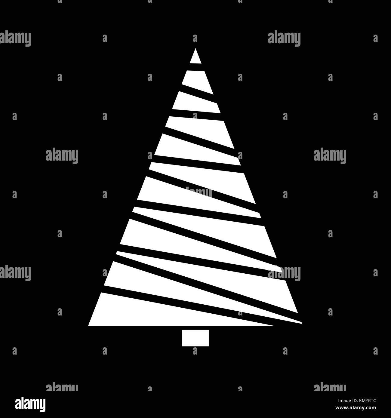 Christmas tree simple outline design isolated on black background Stock Vector
