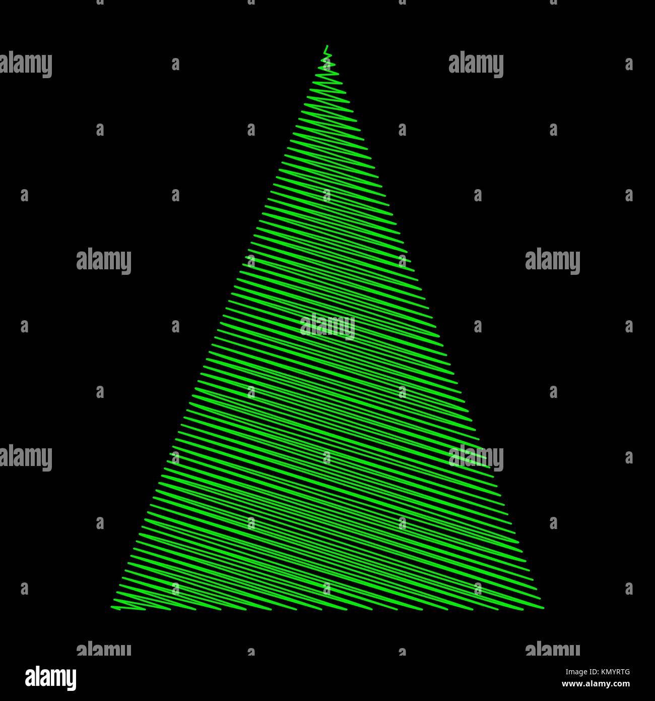 Christmas tree scribble green design isolated on black background Stock Vector