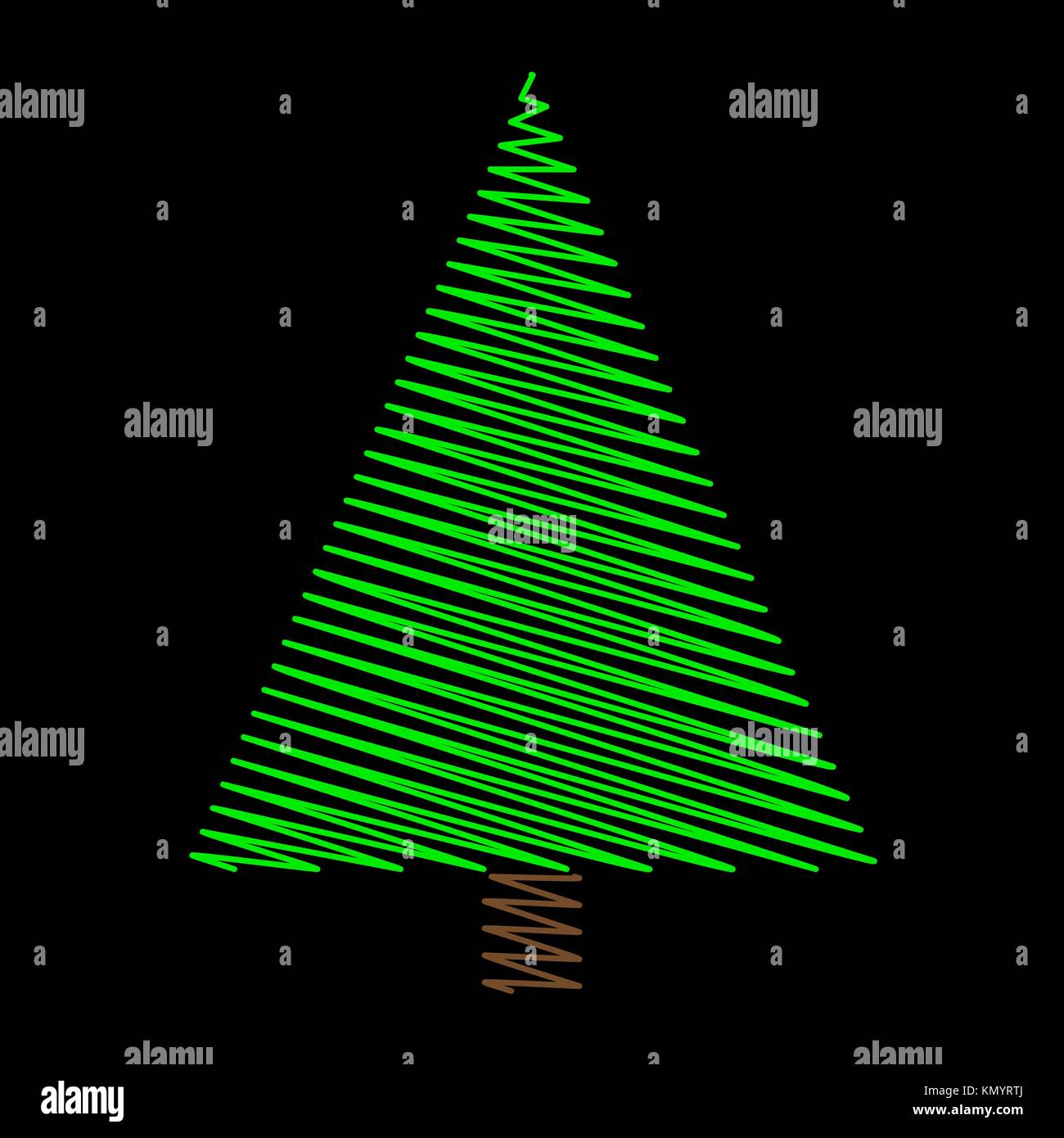 Christmas tree scribble green design isolated on black background Stock Vector