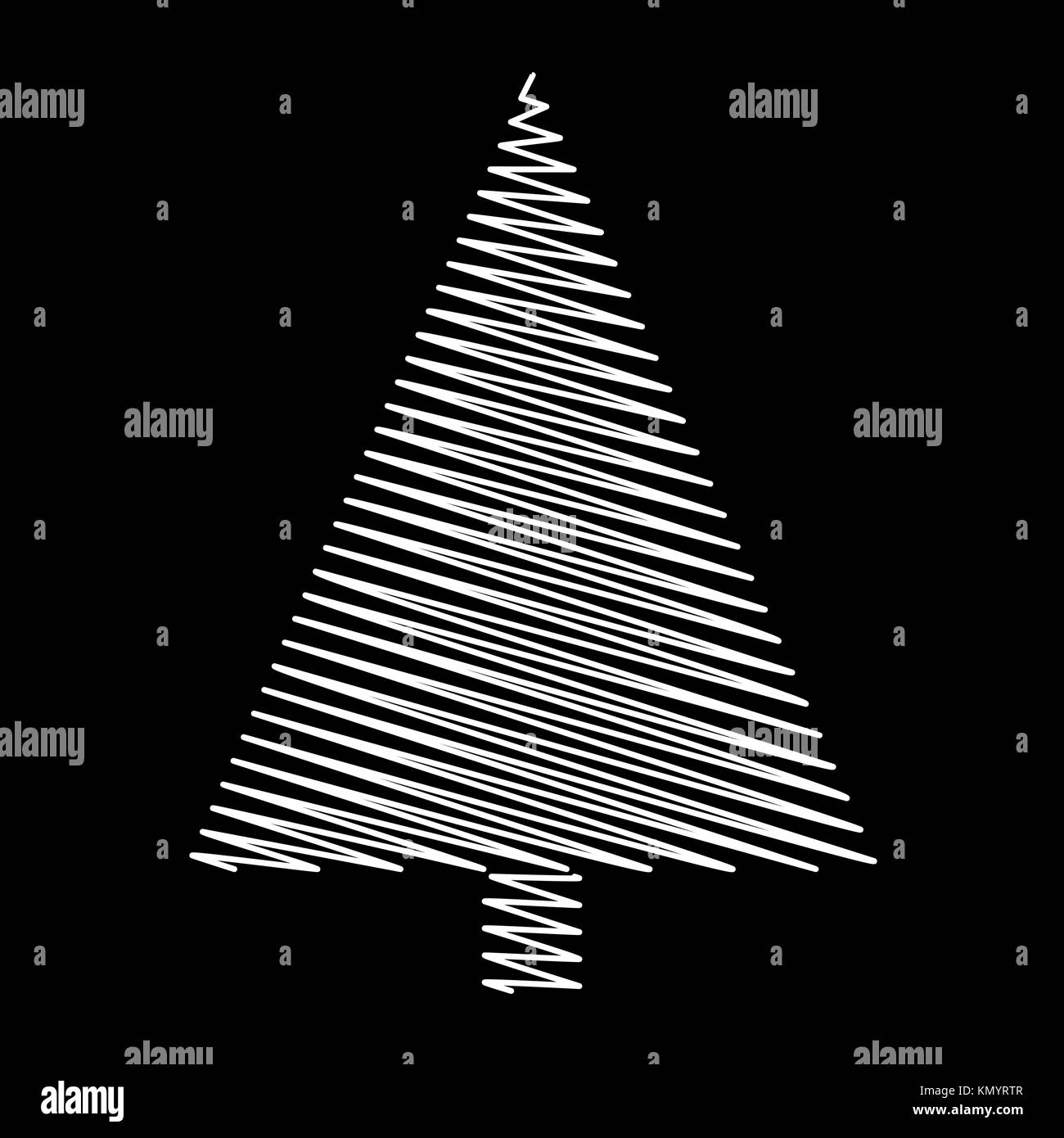 Christmas tree scribble design isolated on black background Stock Vector