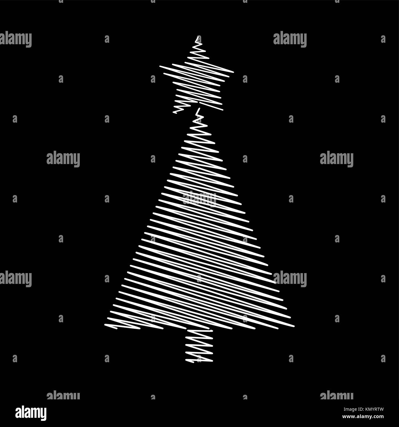 Christmas tree scribble with star design isolated on black background Stock Vector