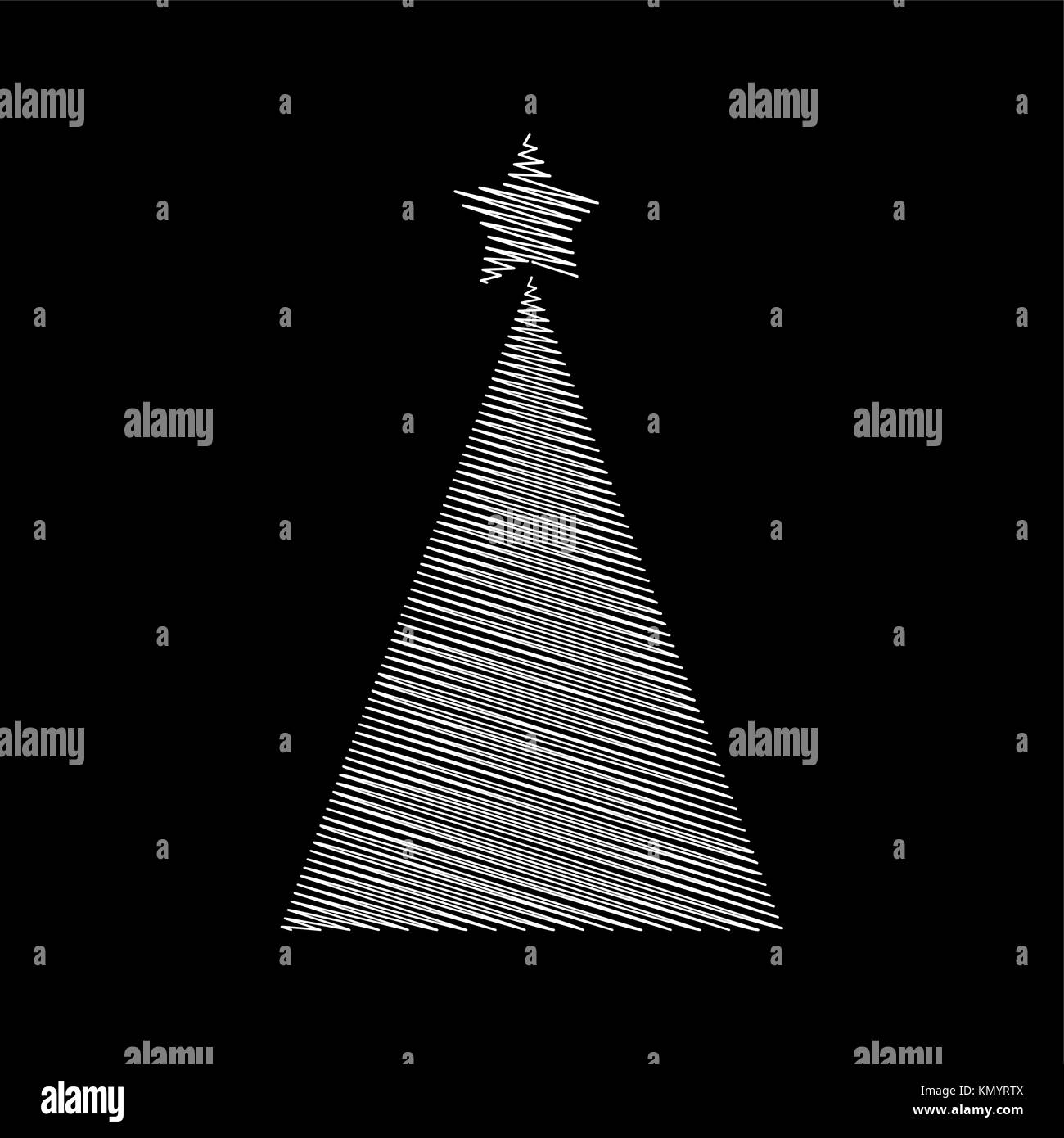 Christmas tree scribble with star design isolated on black background Stock Vector