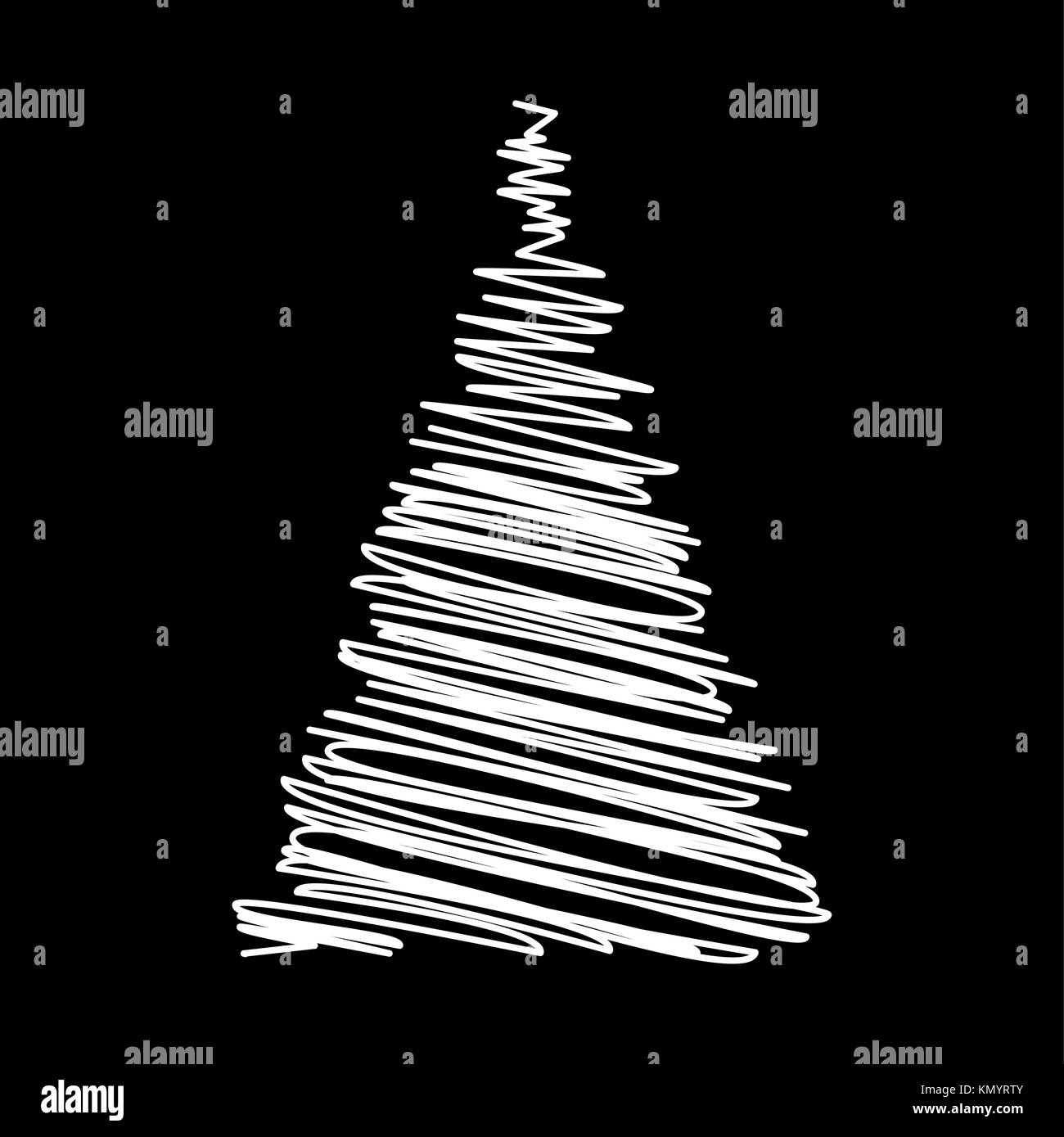 Christmas tree scribble design isolated on black background Stock Vector