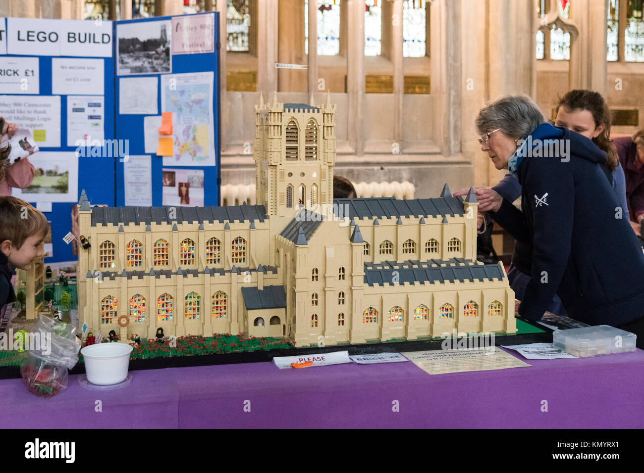 Cirencester Abbey built from lego as a fundraiser - miniature model of what Cirencester Abbey may have looked like - at Cirencester Parish Church Stock Photo