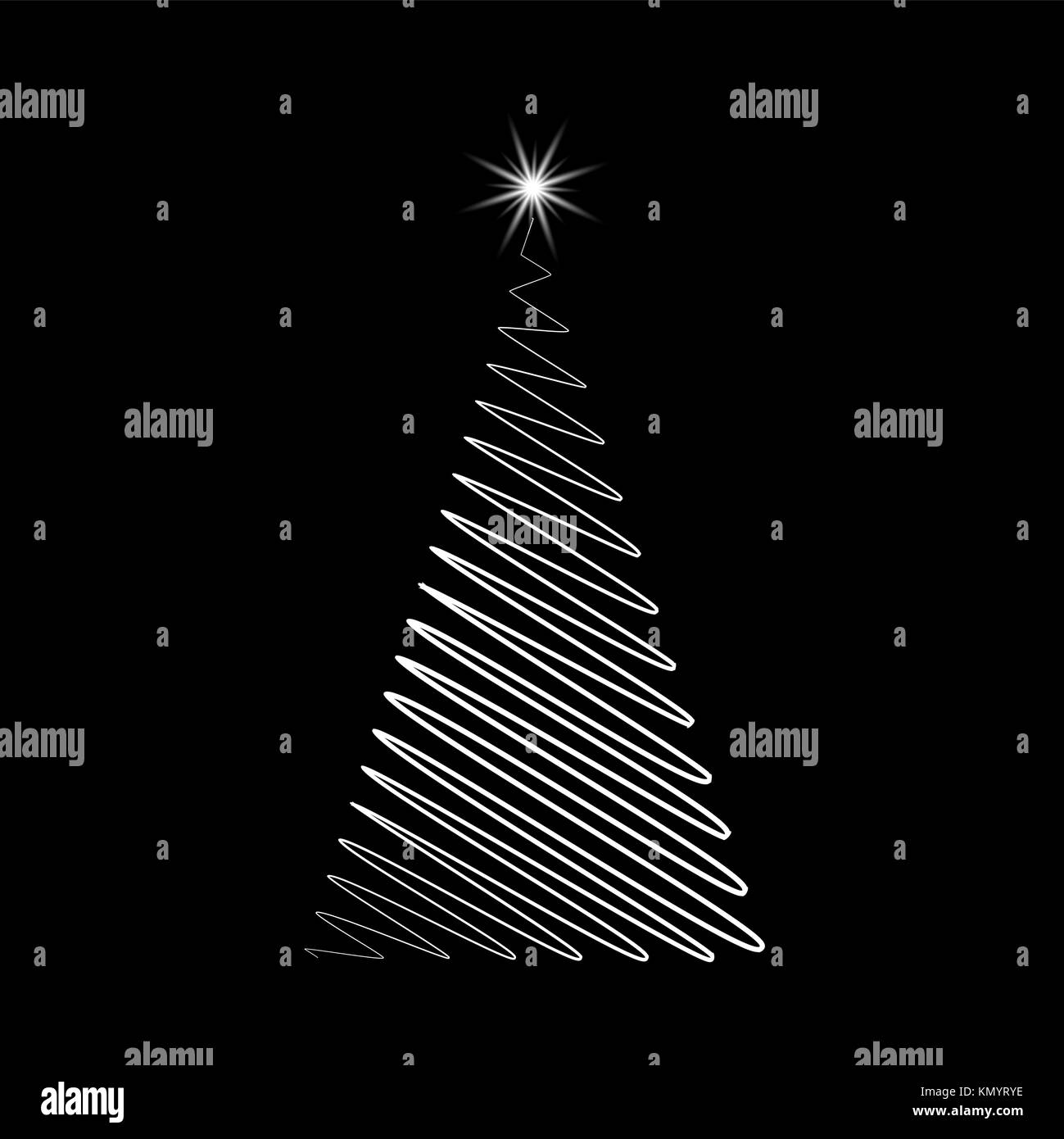 Christmas tree scribble with star design isolated on black background Stock Vector