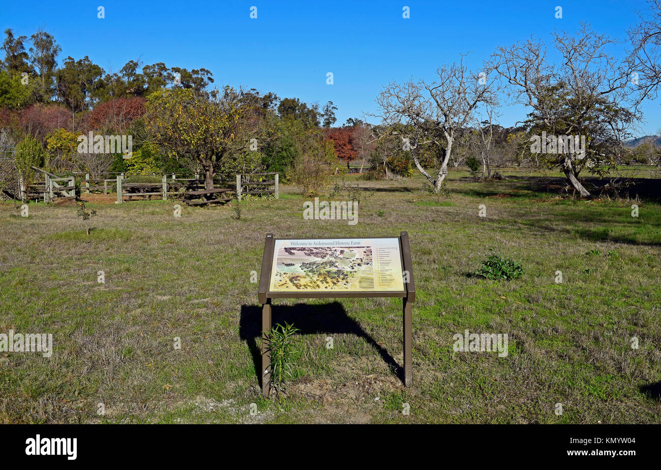 map display of Ardenwood Historic Farm, Fremont, California, USA Stock Photo