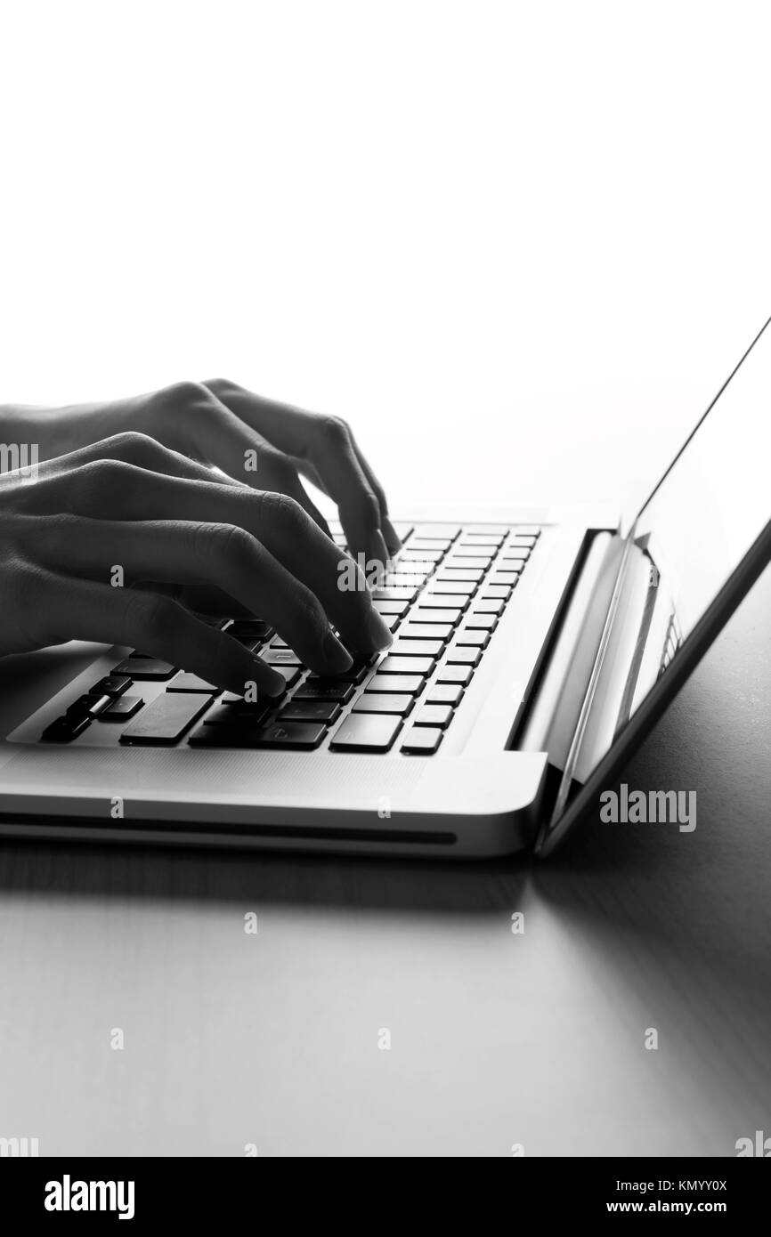 Female working computer Black and White Stock Photos & Images - Alamy