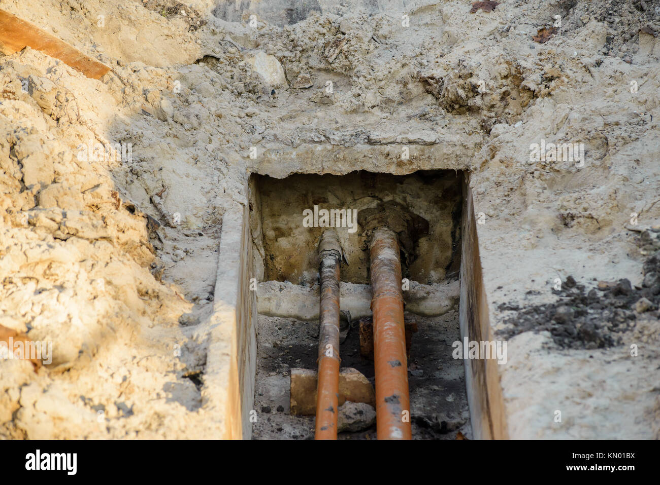 Work done on the cold and warm water pipes. A large hole was dug in the