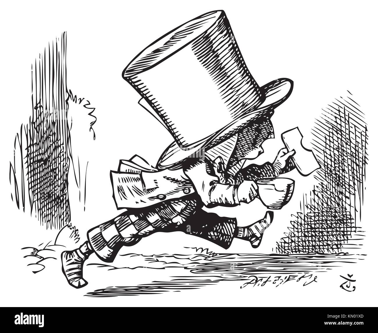 Mad Hatter just as hastily leaves - Alice´s adventures in Wonderland  original vintage engraving The Mad Hatter runs out of court in his socks  Stock Photo - Alamy