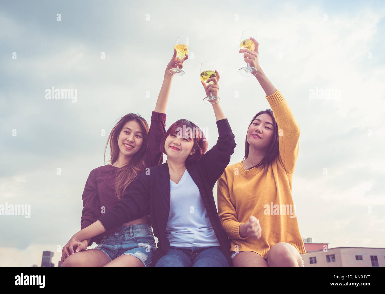 Happy Group Of Asia Girl Friends Enjoy Laughing And Cheerful - 