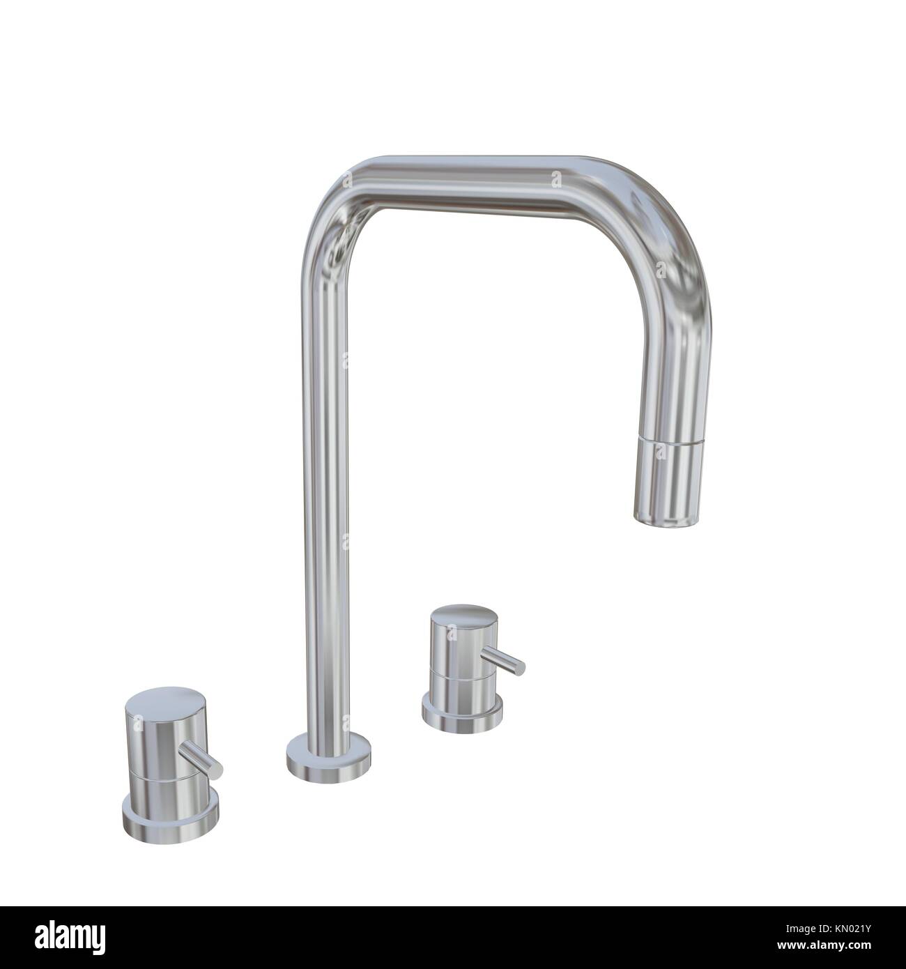 Modern faucet with chrome or stainless steel finishing, 3d illustration