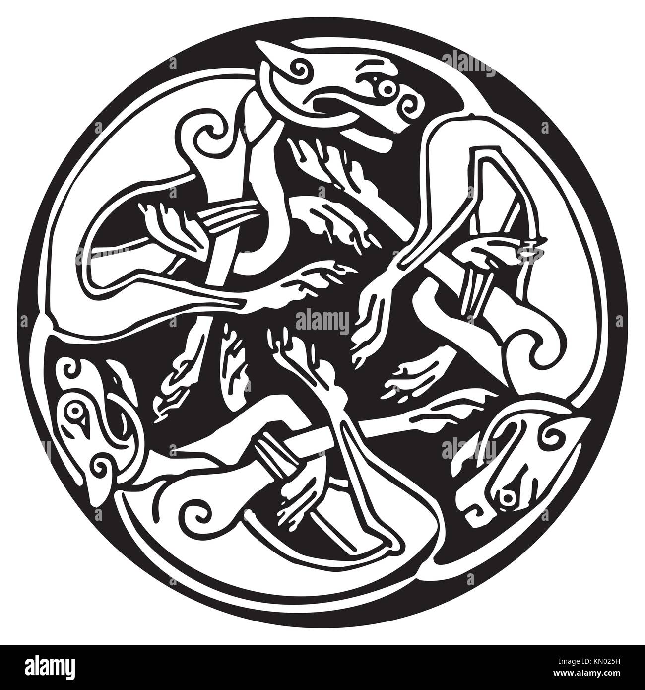 Celtic design of a three dogs biting their tails, intertwined, inside a  circle with knots design Great for artwork or tattoo Stock Photo - Alamy
