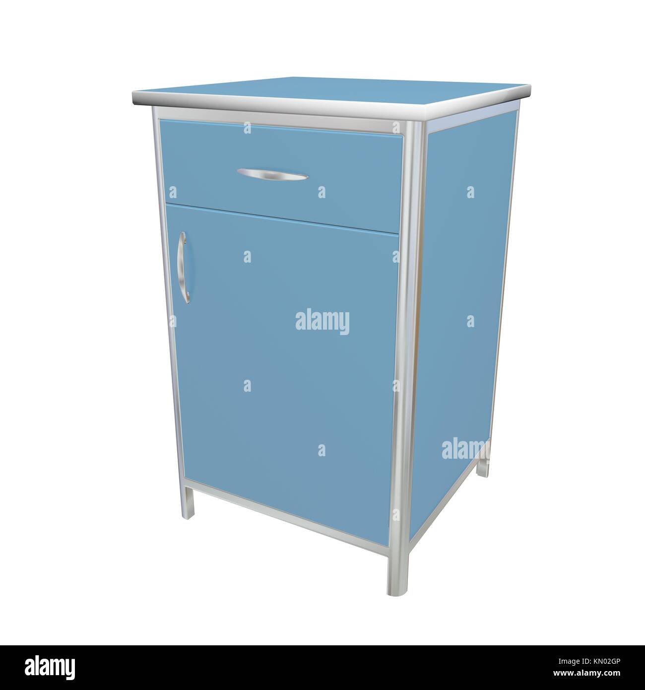 Blue And White Metal Medical Supply Cabinet 3d Illustration Stock