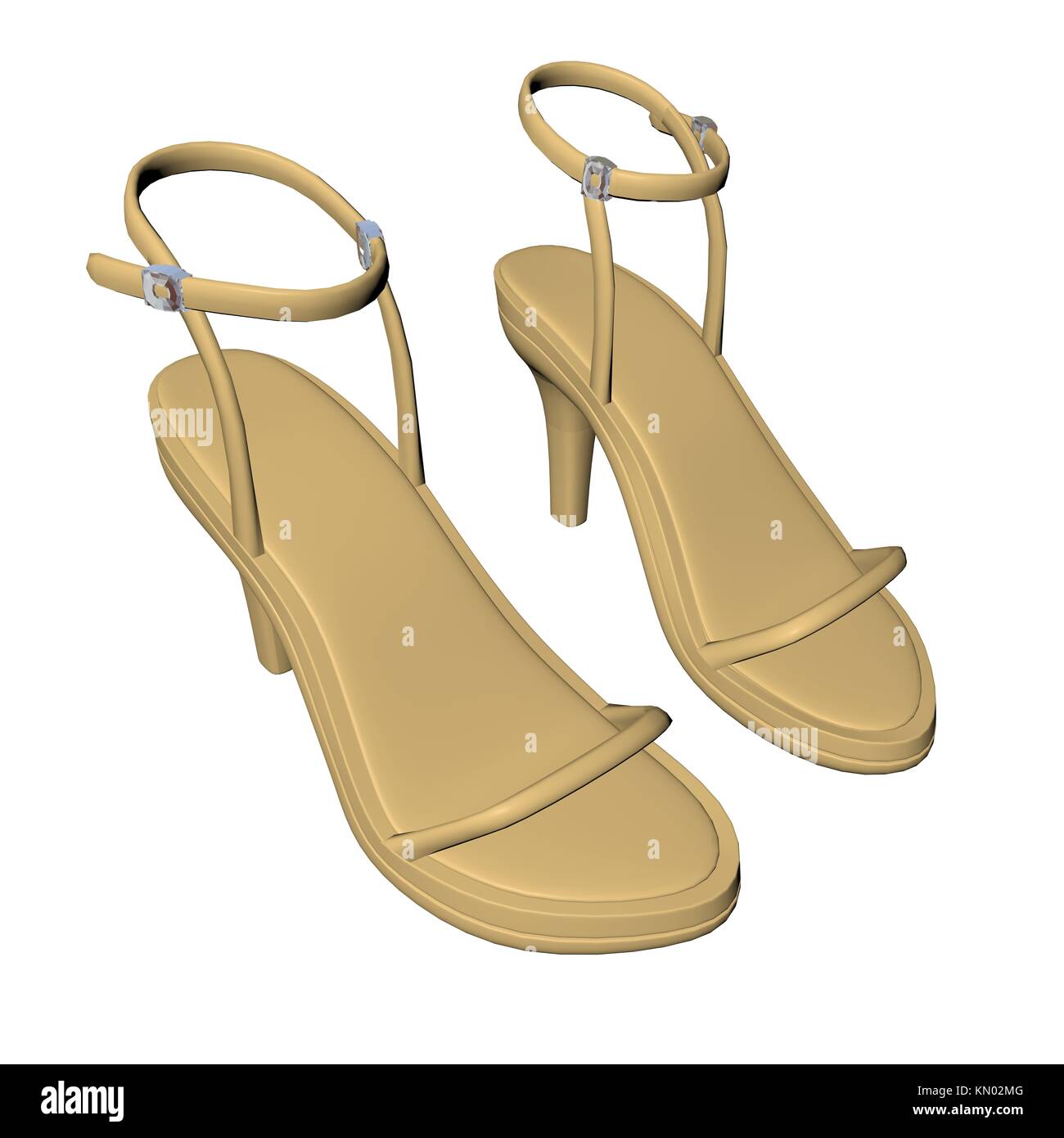 Brown stilleto heels or high heels shoe with ankle strap, 3D illustration, isolated against a white background Stock Photo