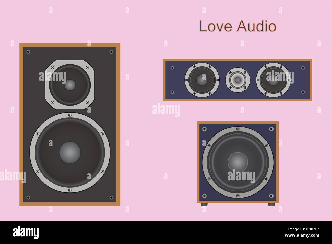 illustrations of audio equipment components. Bookshelf, subwoofer