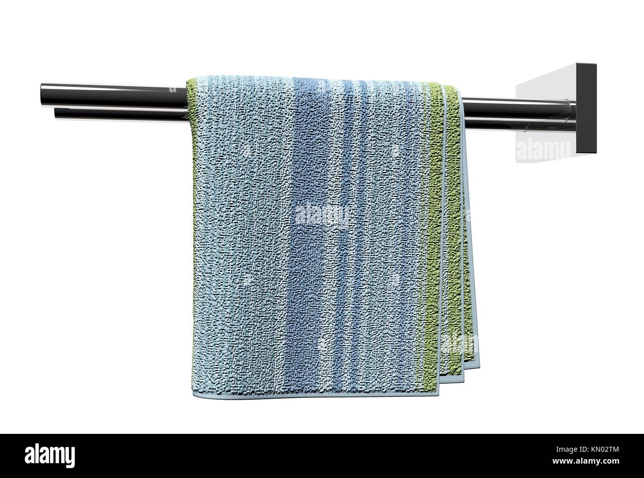 Chrome towel holder rods, with a cotton bathroom towel, isolated