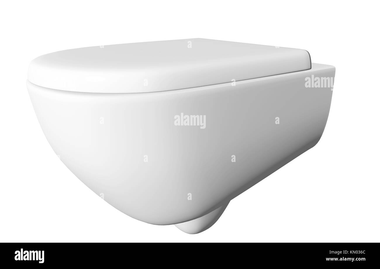 Modern white ceramic and acrylic toilet bowl and lid, isolated against a white background  3D illustration Stock Photo