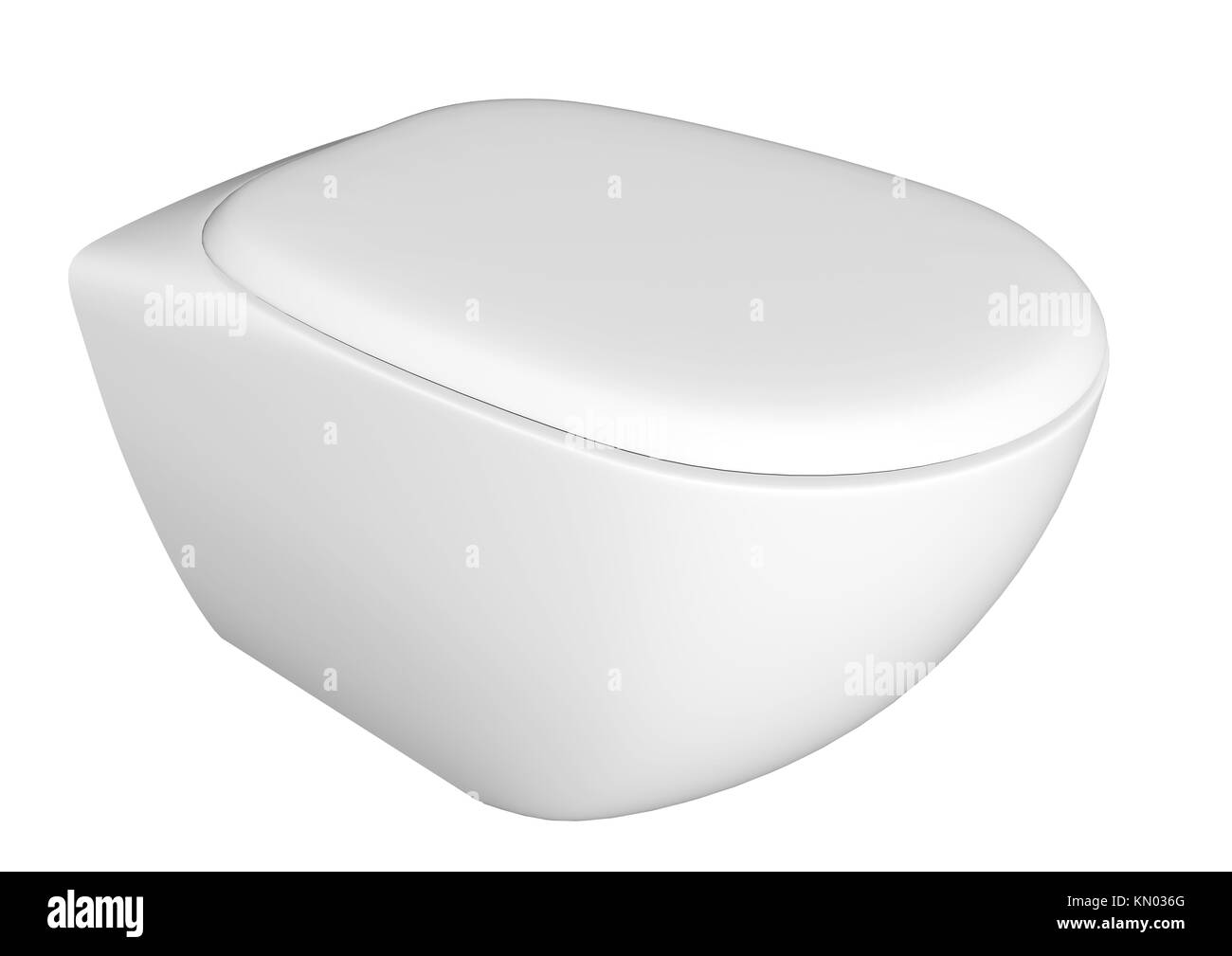 Modern white ceramic and acrylic toilet bowl and lid, isolated against a white background  3D illustration Stock Photo