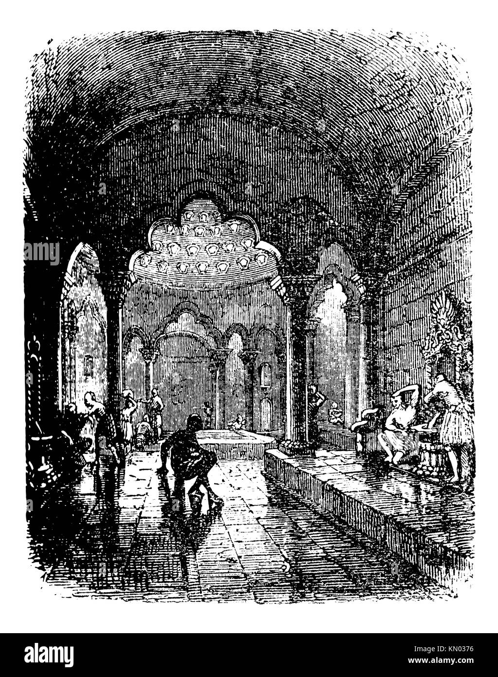 Turkish Bath, during the 1890s, vintage engraving  Old engraved illustration of a Turkish Bath Stock Photo