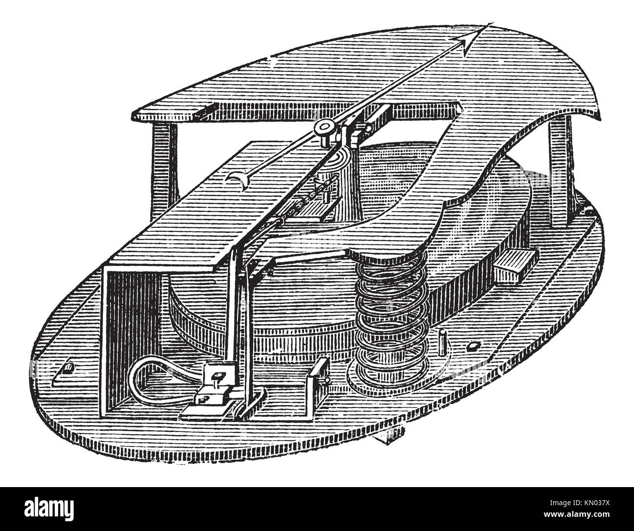 Aneroid Barometer, vintage engraving  Old engraved illustration of an Aneroid Barometer Stock Photo