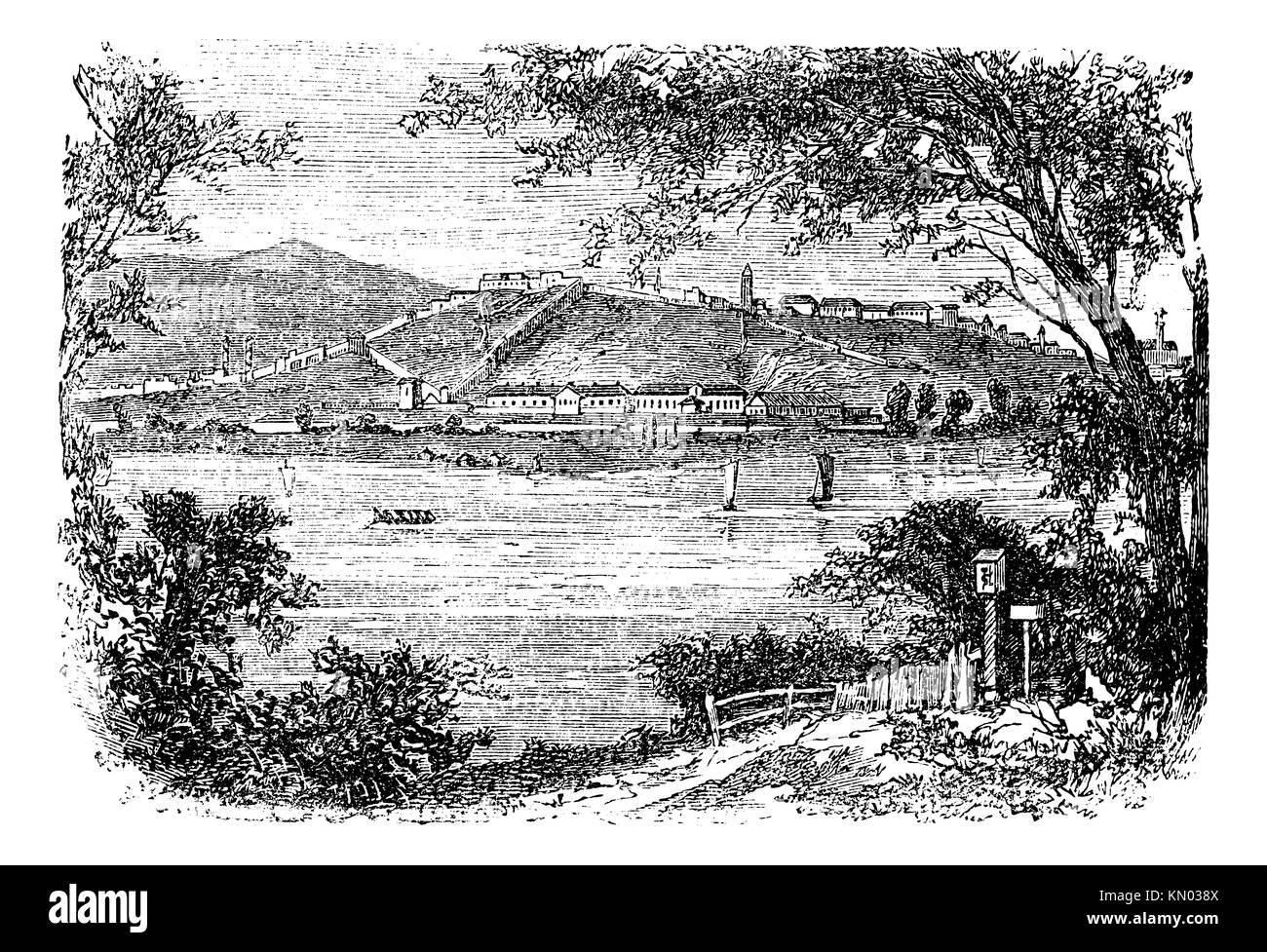 Belgrade, in Serbia, during the 1890s, vintage engraving  Old engraved illustration of Belgrade Stock Photo