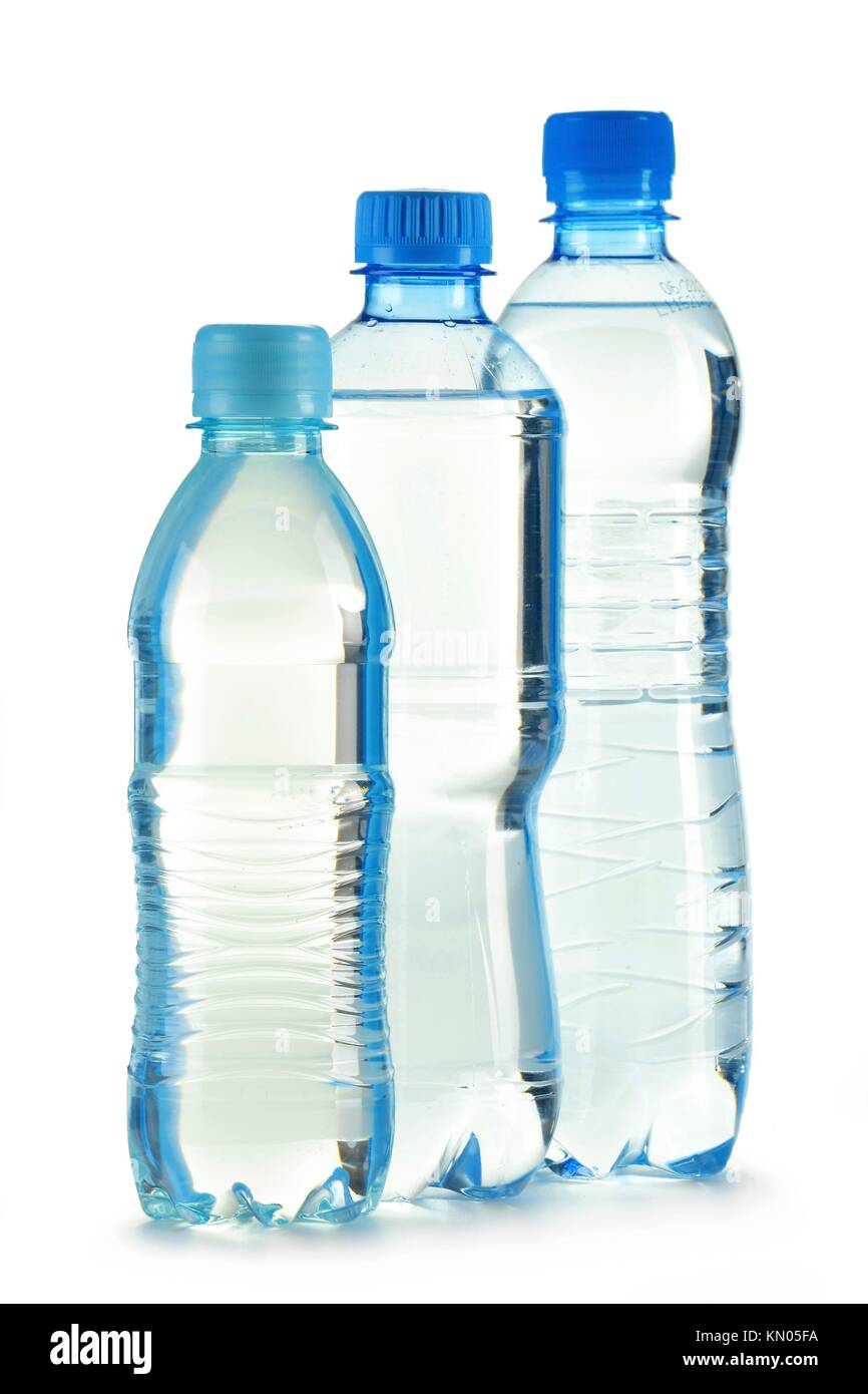 Polycarbonate plastic bottle of mineral water isolated on white ...