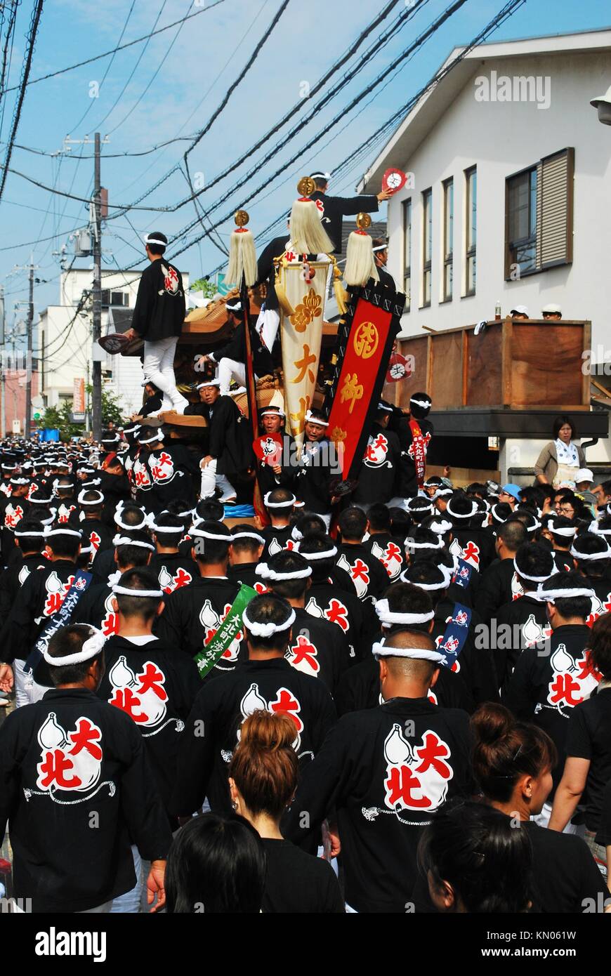 JAPAN - SEP 13: Danjiri festival held on Sept 13, 2008 in Kishiwada ward, Osaka, Japan. In this event, huge and heavy floats are supported by a team o Stock Photo