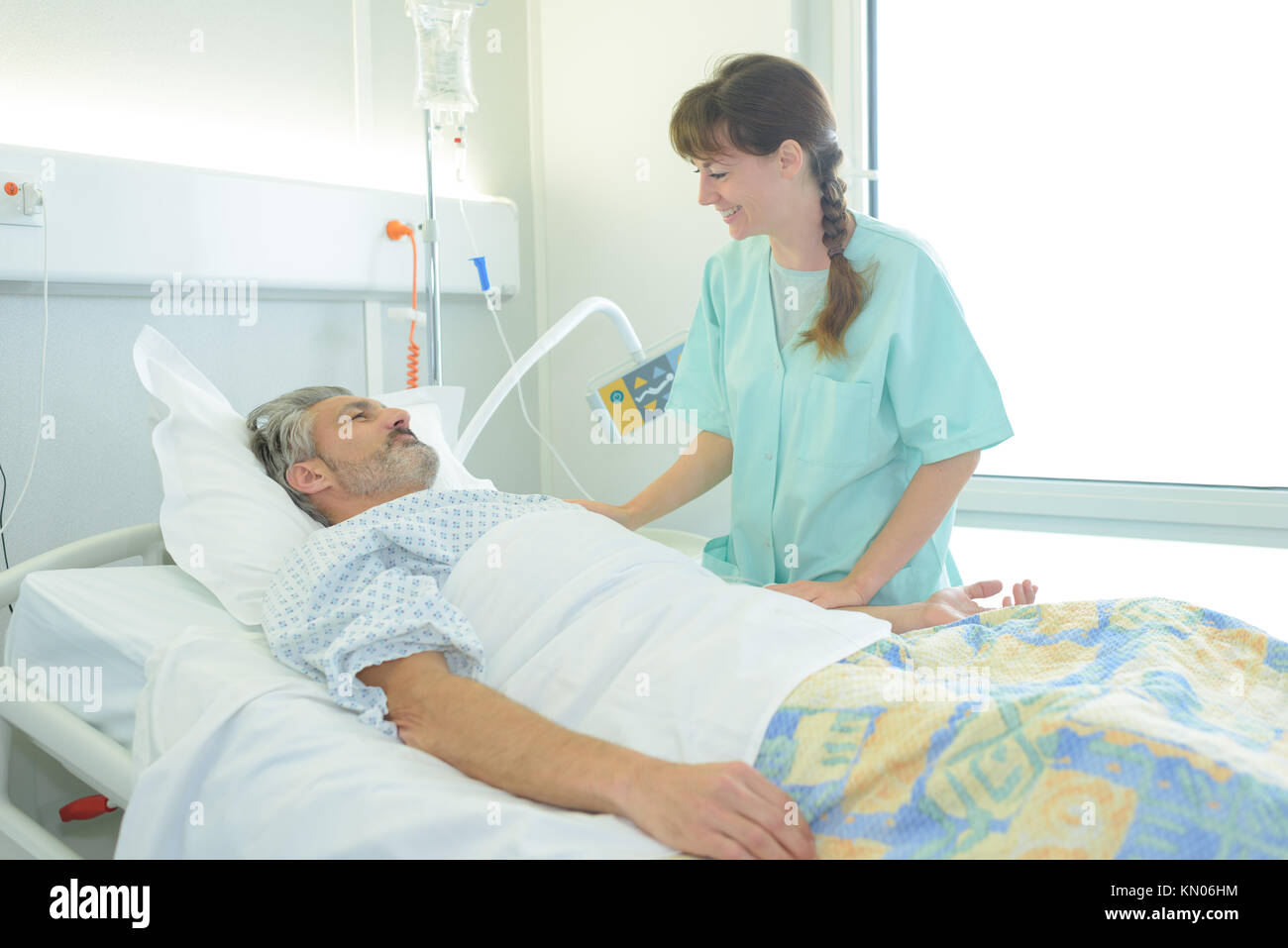 man patient sleeping in hospital bed Stock Photo Alamy