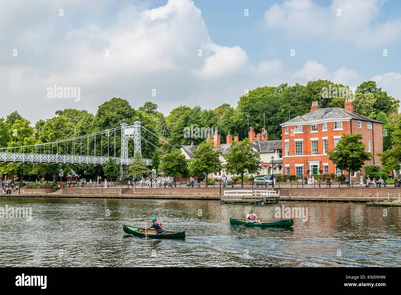 Riverparade and Queen's Park Footbridge at the River Dee in Chester; Cheshire; North West England Stock Photo