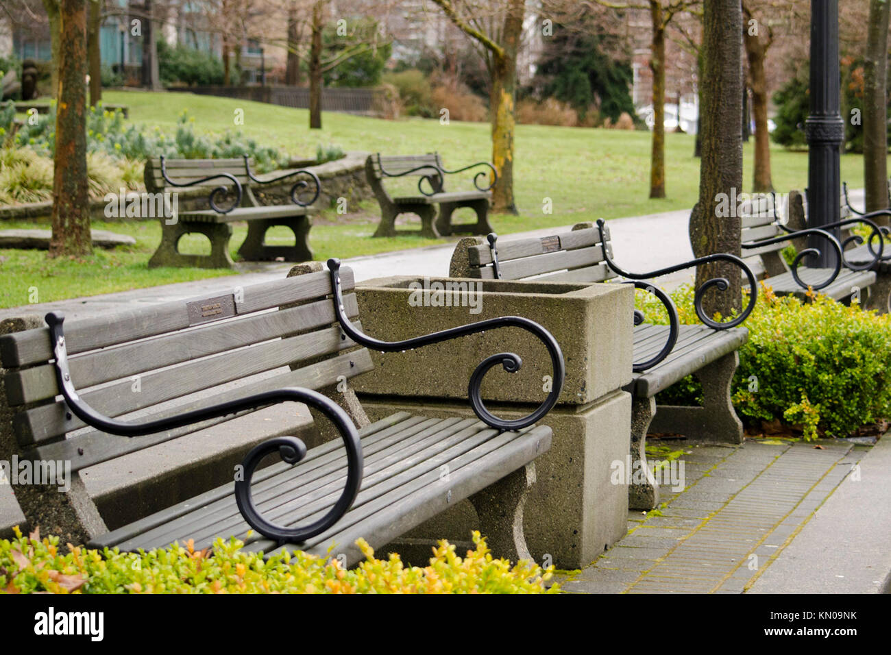 Lonely benches Stock Photo