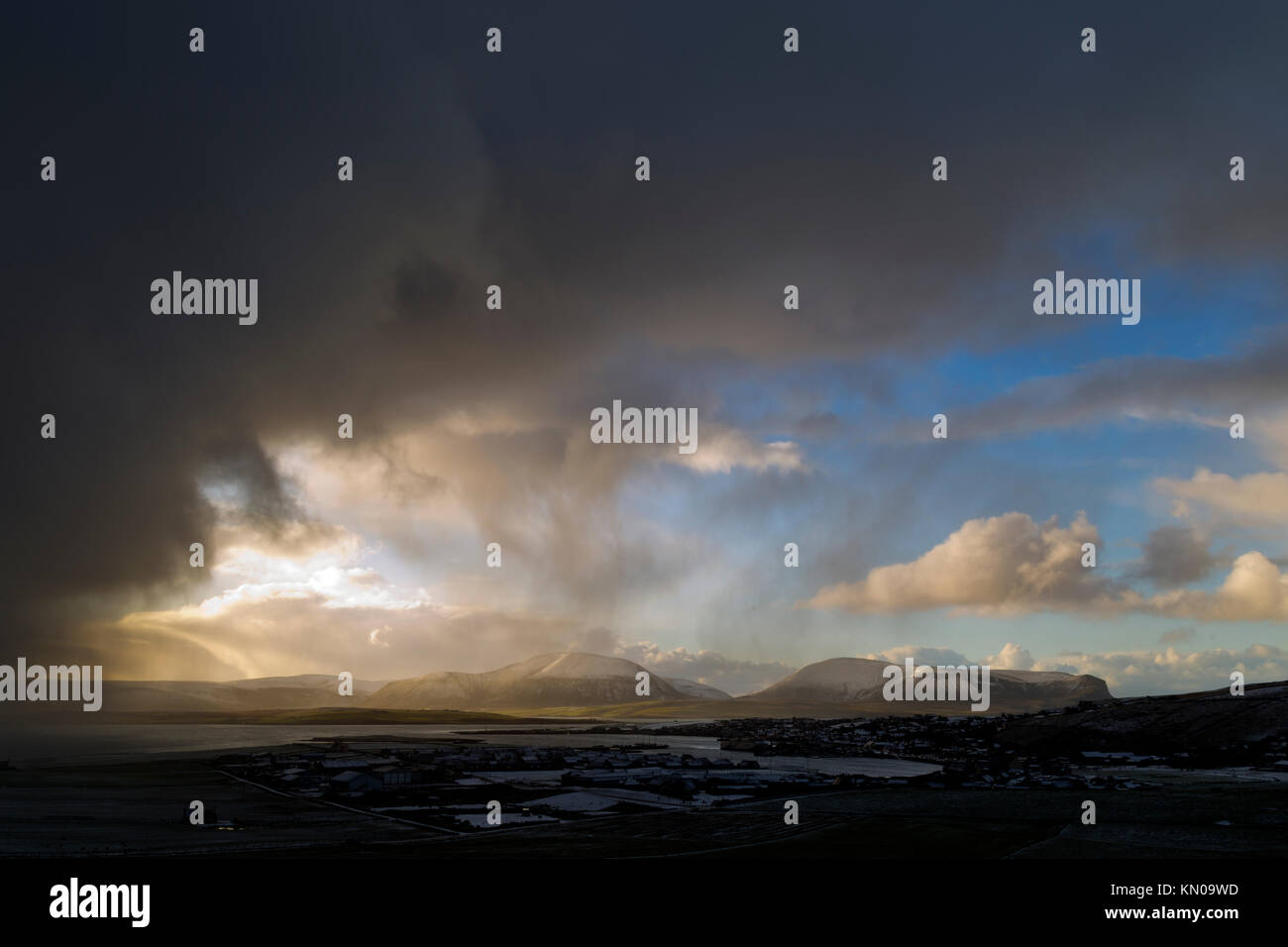Moody sky over Stromness, Orkney Stock Photo