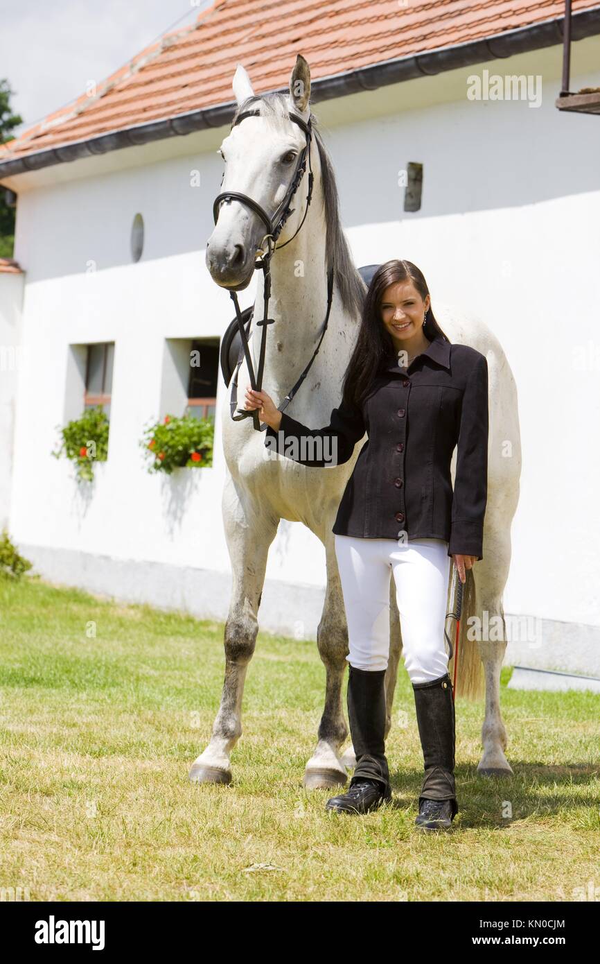 equestrian with horse Stock Photo Alamy