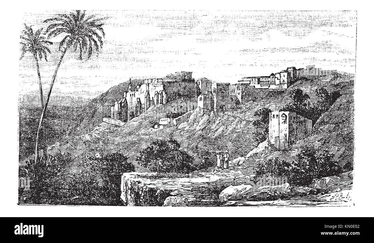 Bethlehem, city, Palestine, Israel, old engraved illustration of the city, Bethlehem, Palestine, Israel Stock Photo