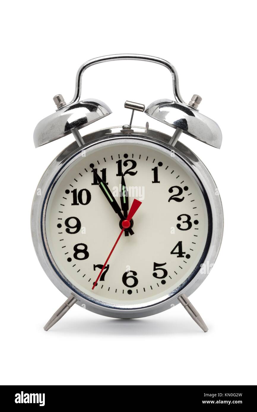 Old fashioned metal alarm clock on white background Stock Photo Alamy