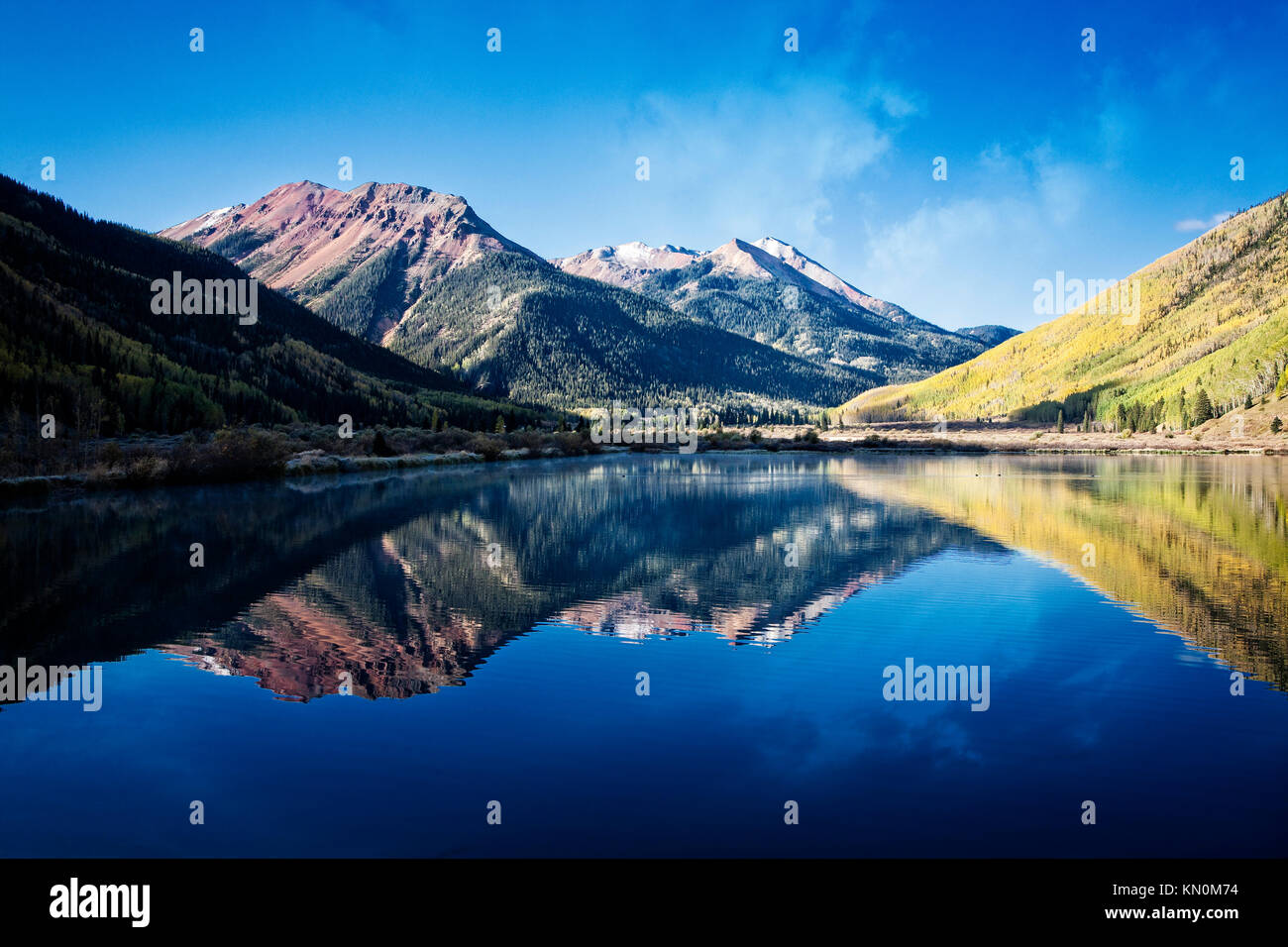 Mountain reflections in Crystal Lake, Colorado.  USA Stock Photo