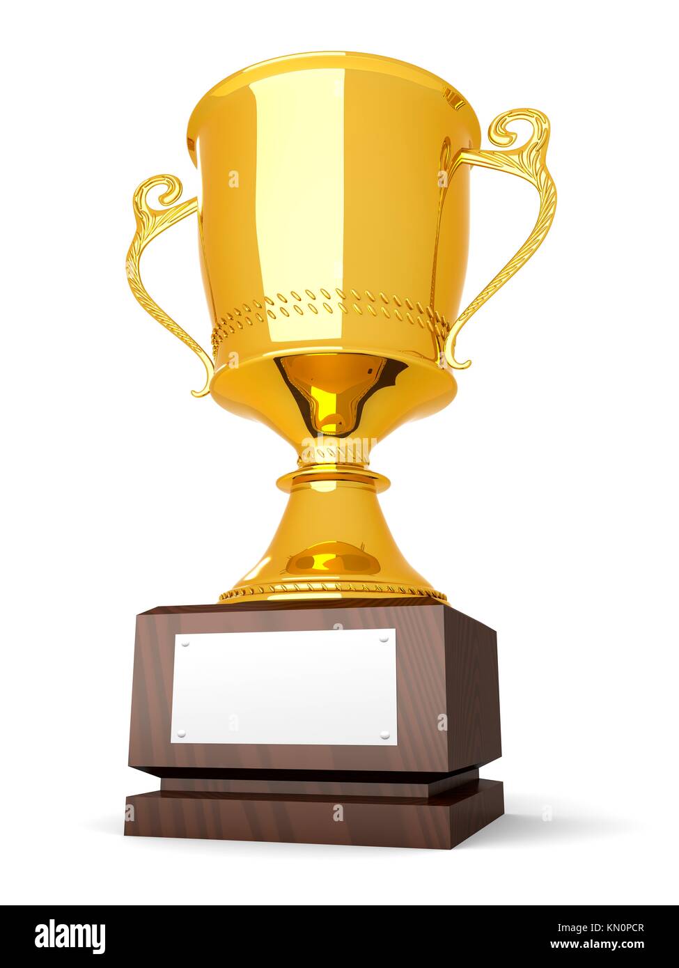 A golden trophy with a blank plate for custom text 3D rendered