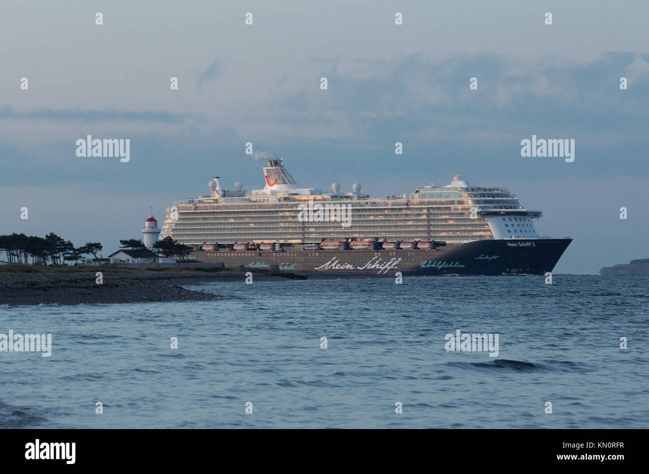 The cruise ship Mein Schiff 3 pass Sletterhage on its way to Aarhus Stock Photo