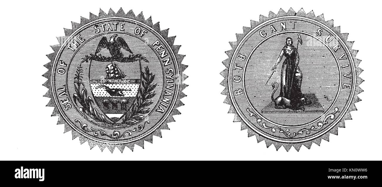 Seal of the State of Pennsylvania USA, vintage engraving Old engraved