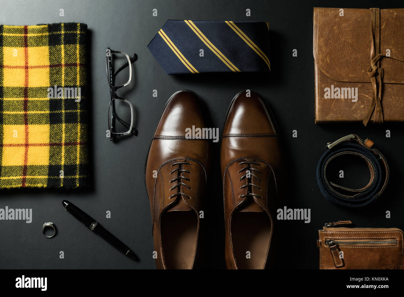 Men's business fashion clothing and accessories flatlay Stock Photo