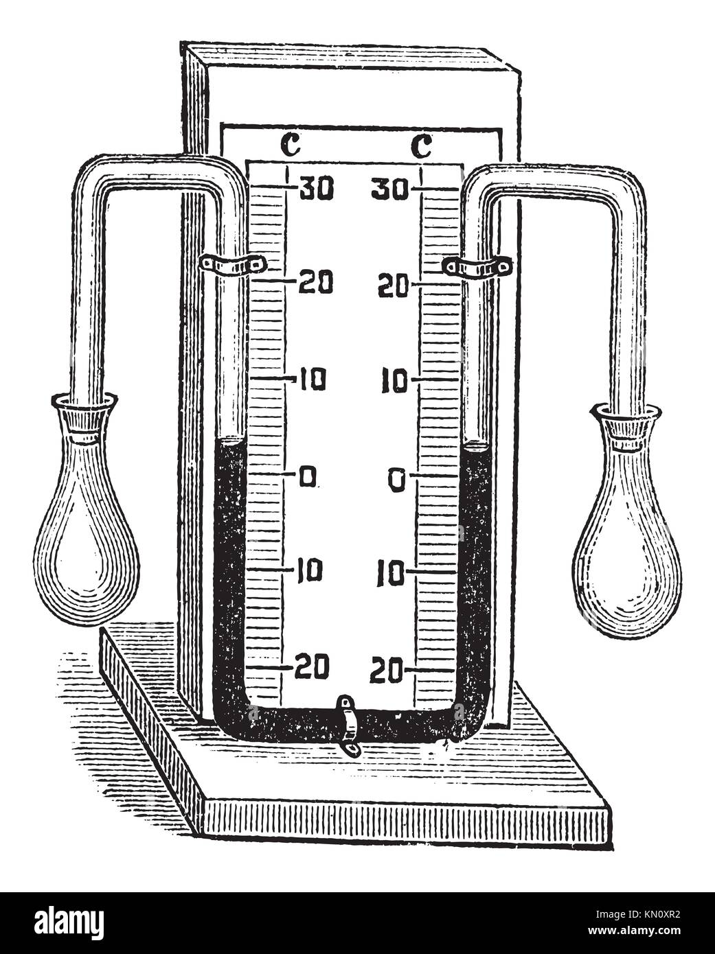 Differential thermometer vintage engraved illustration Medical thermometer on white Trousset