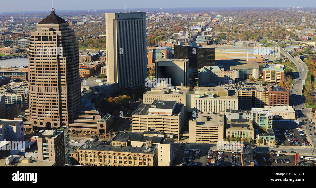 An aerial of the Columbus, Ohio city center Stock Photo