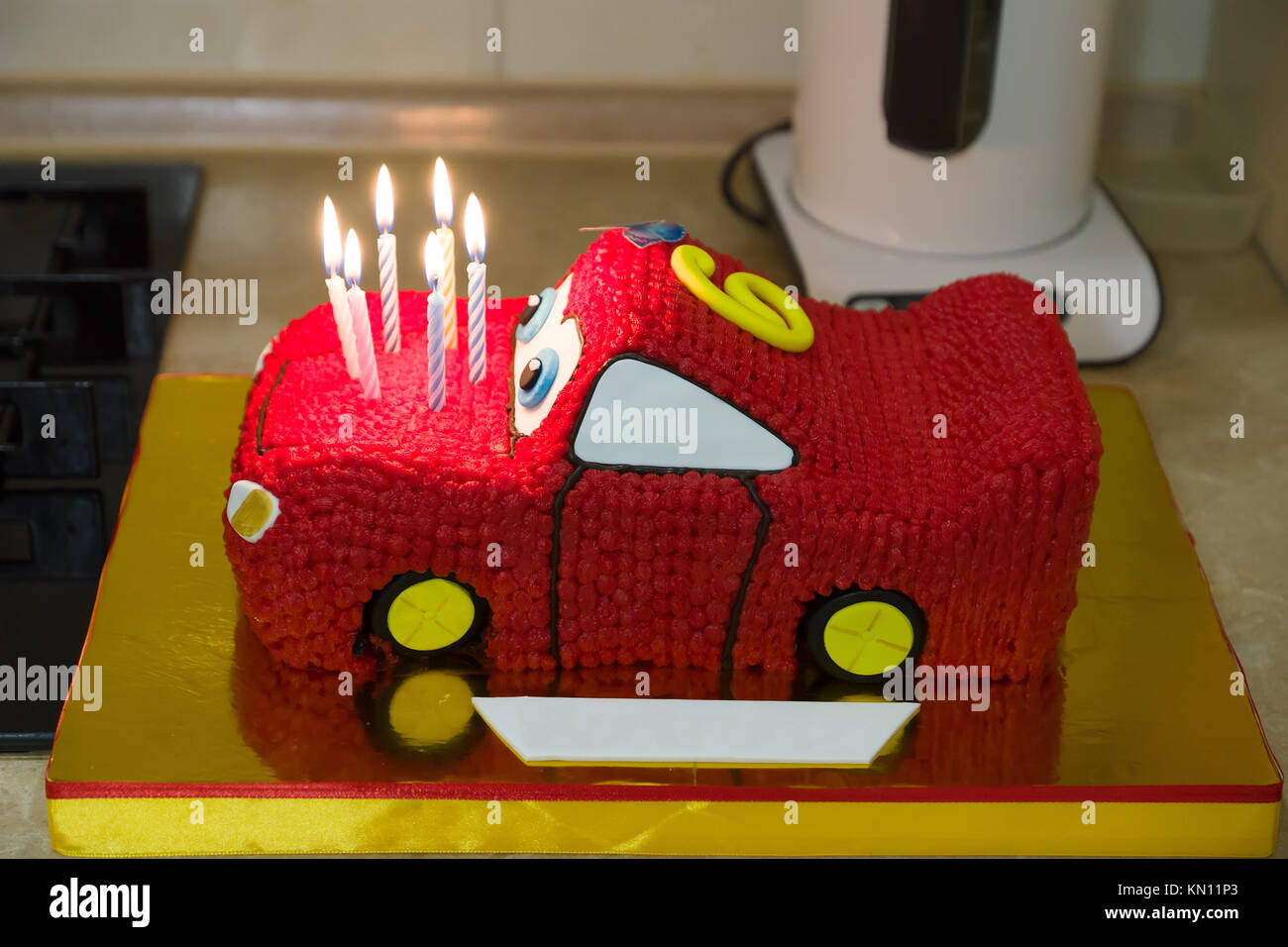 Birthday Cake Made In The Form Of A Sports Car With Candles Stock Photo Alamy
