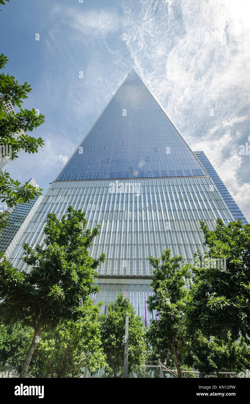 NEW YORK - JULY 17: Freedom Tower (1 WTC) in Manhattan on July 17, 2014. One World Trade Center is the tallest building in the Western Hemisphere and  Stock Photo